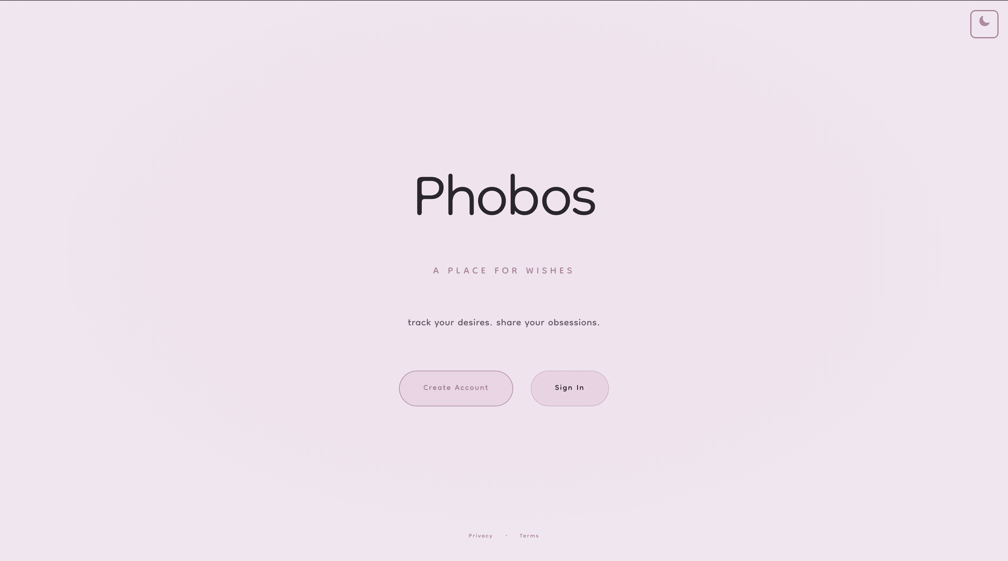 Phobos landing page in light mode